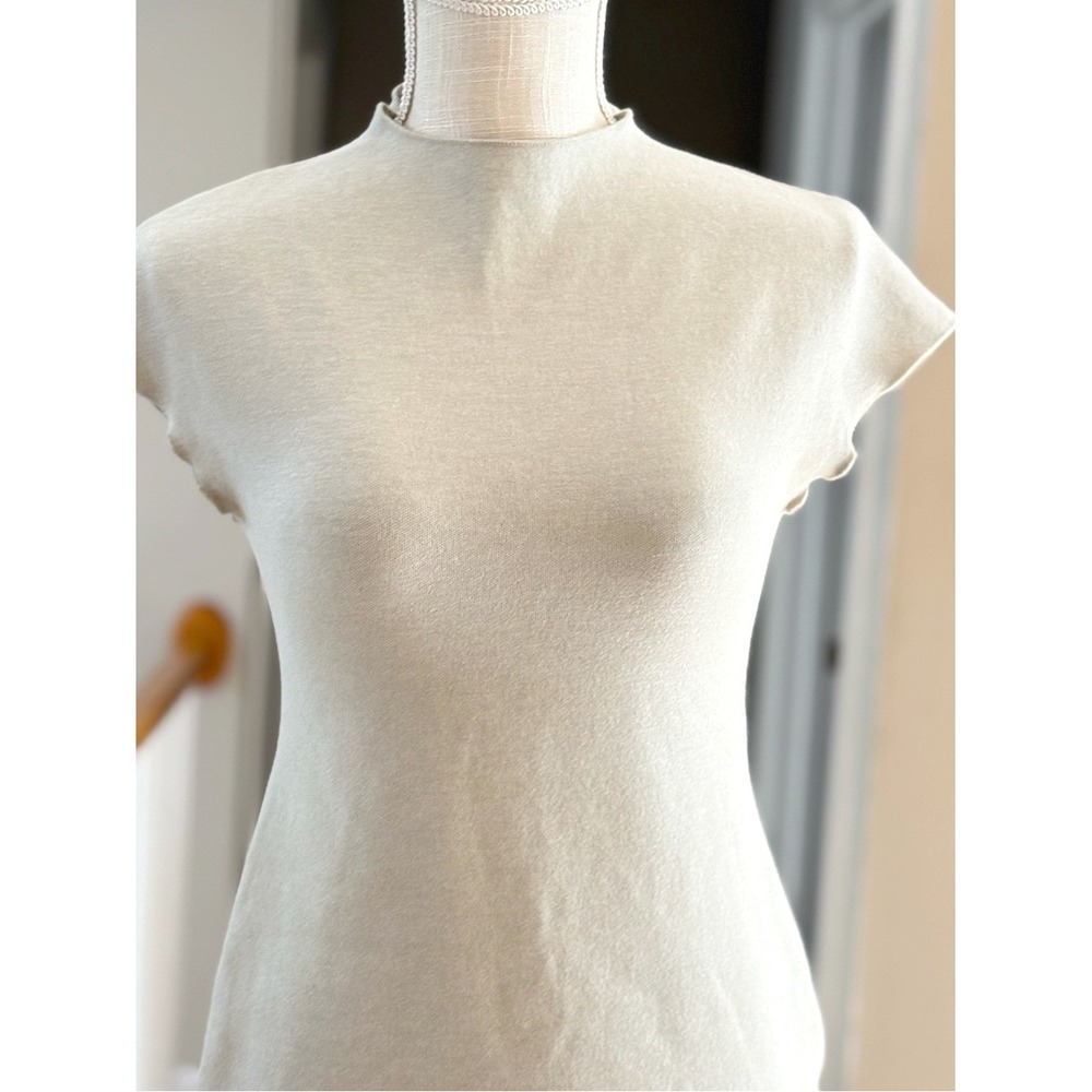 Zara‎ Knit Mock Neck Cap Sleeve Mini Dress Oatmeal Beige Size Large